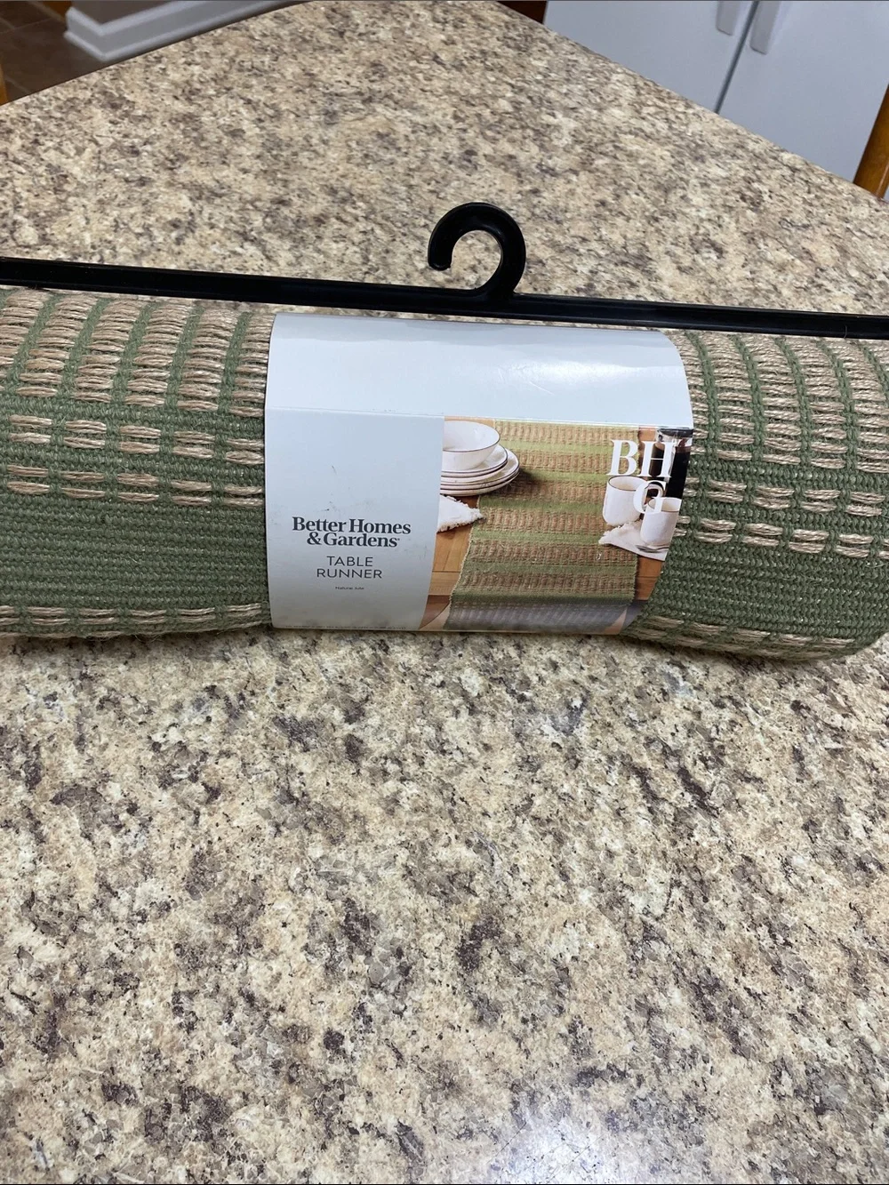 Better Homes & Gardens Table Runner. Natural Jute. Dark Cilantro. 14”W x 90”L